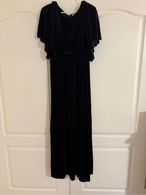 Black Velvet Maxi Dress with Flutter Sleeves